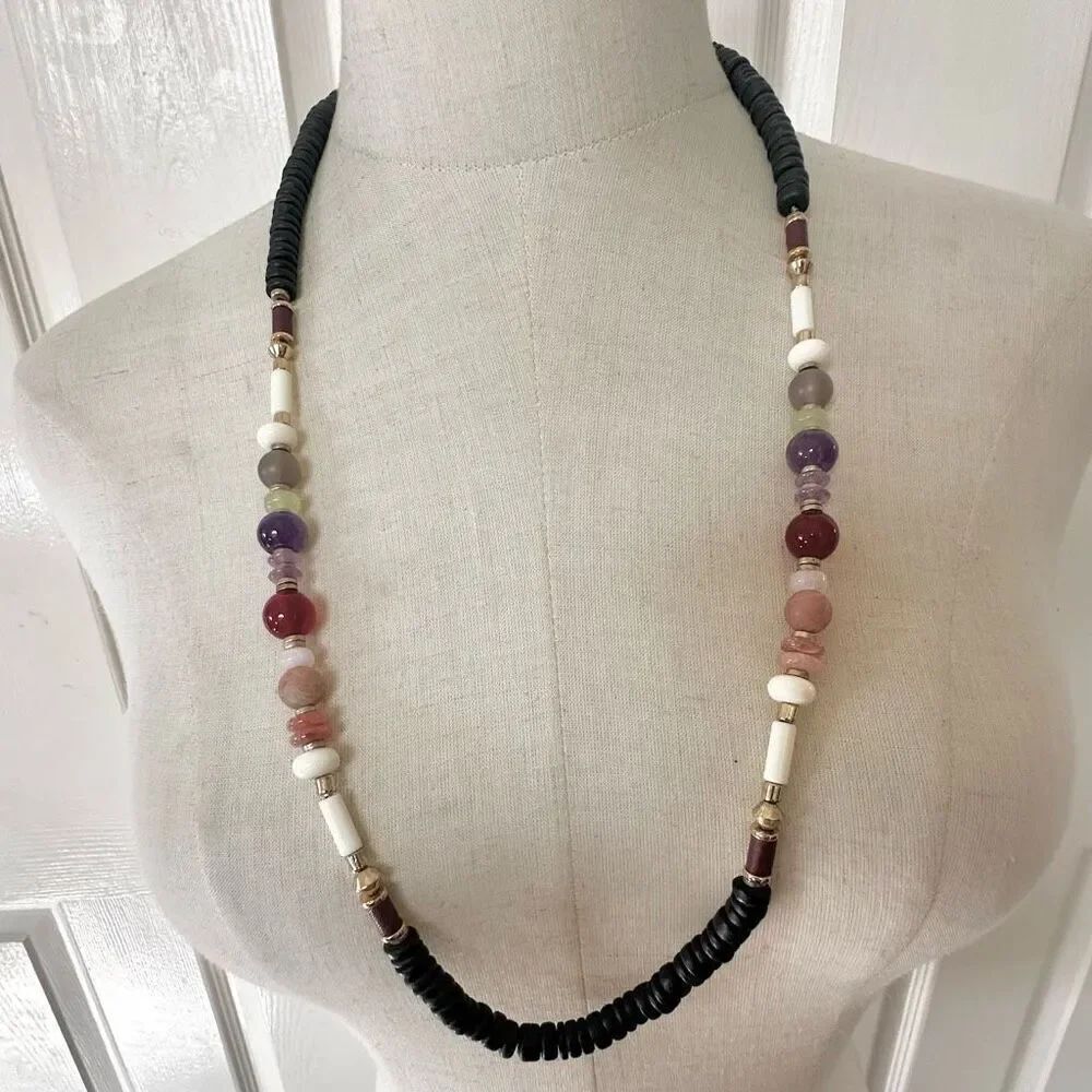 Stella and Dot purple pink beaded long necklace